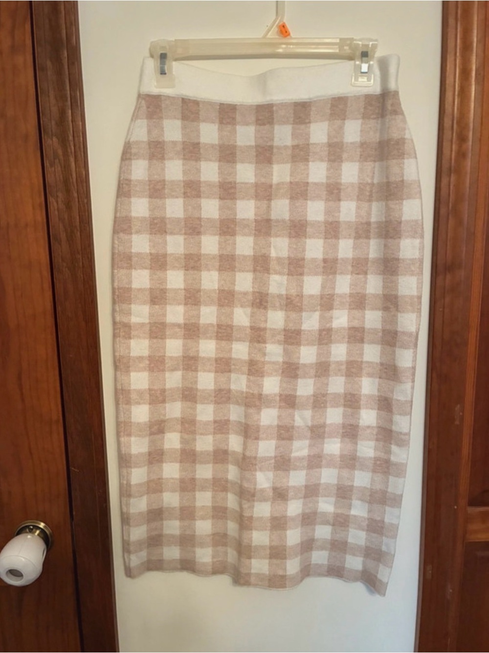 Joie Cream and Blush Plaid Midi Skirt